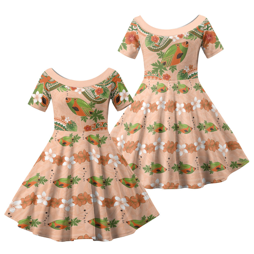 Hawaii Papaya Family Matching Summer Maxi Dress and Hawaiian Shirt Cute Cosplay Humuhumu Fish Plumeria Waves