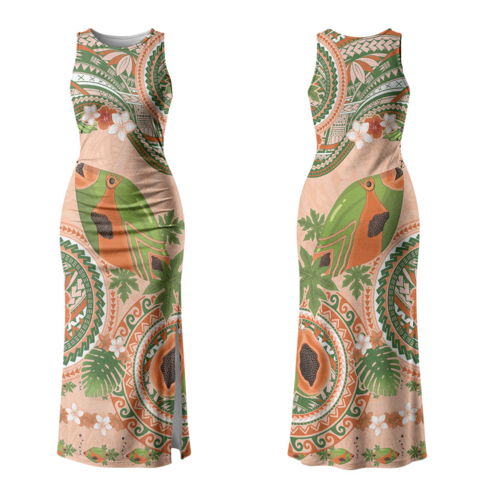 Hawaii Papaya Family Matching Tank Maxi Dress and Hawaiian Shirt Cute Cosplay Humuhumu Fish Plumeria Waves