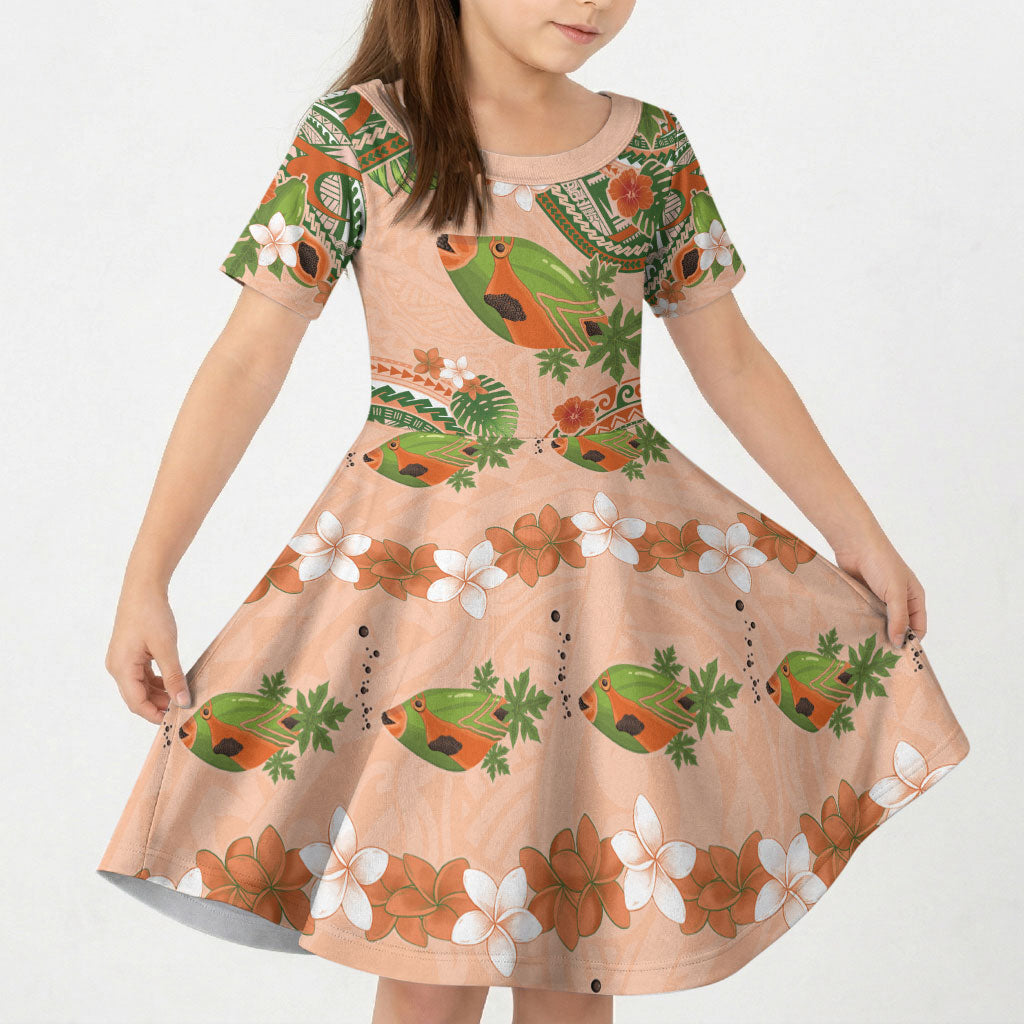 Hawaii Papaya Kid Short Sleeve Dress Cute Cosplay Humuhumu Fish Plumeria Waves