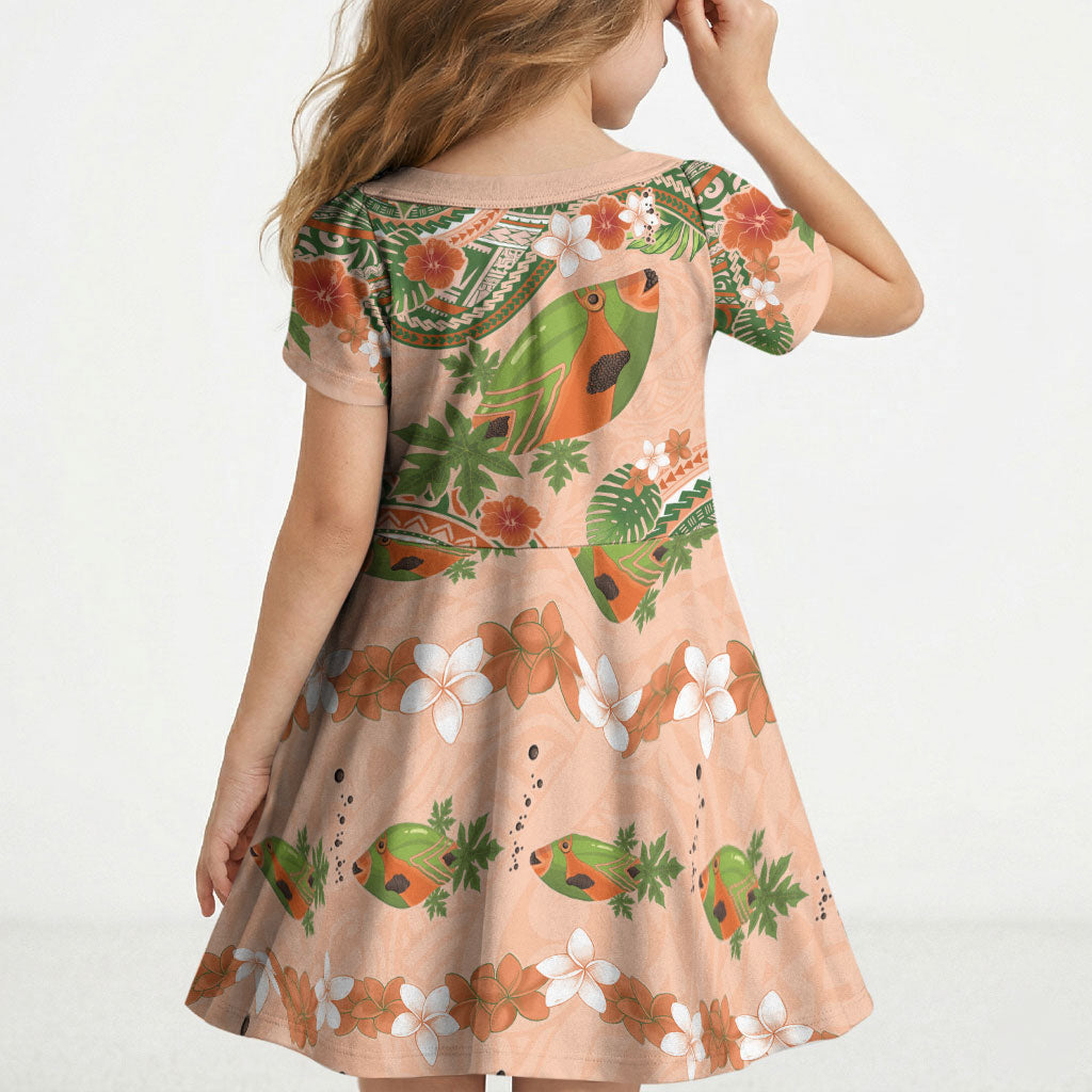 Hawaii Papaya Kid Short Sleeve Dress Cute Cosplay Humuhumu Fish Plumeria Waves