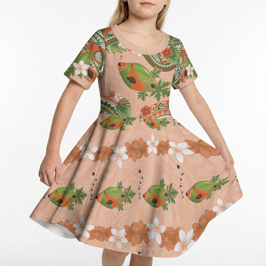 Hawaii Papaya Kid Short Sleeve Dress Cute Cosplay Humuhumu Fish Plumeria Waves