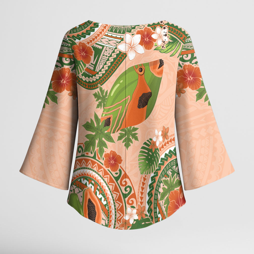 Hawaii Papaya Kimono Sleeve Blouse Cute Cosplay Humuhumu Fish Plumeria Waves
