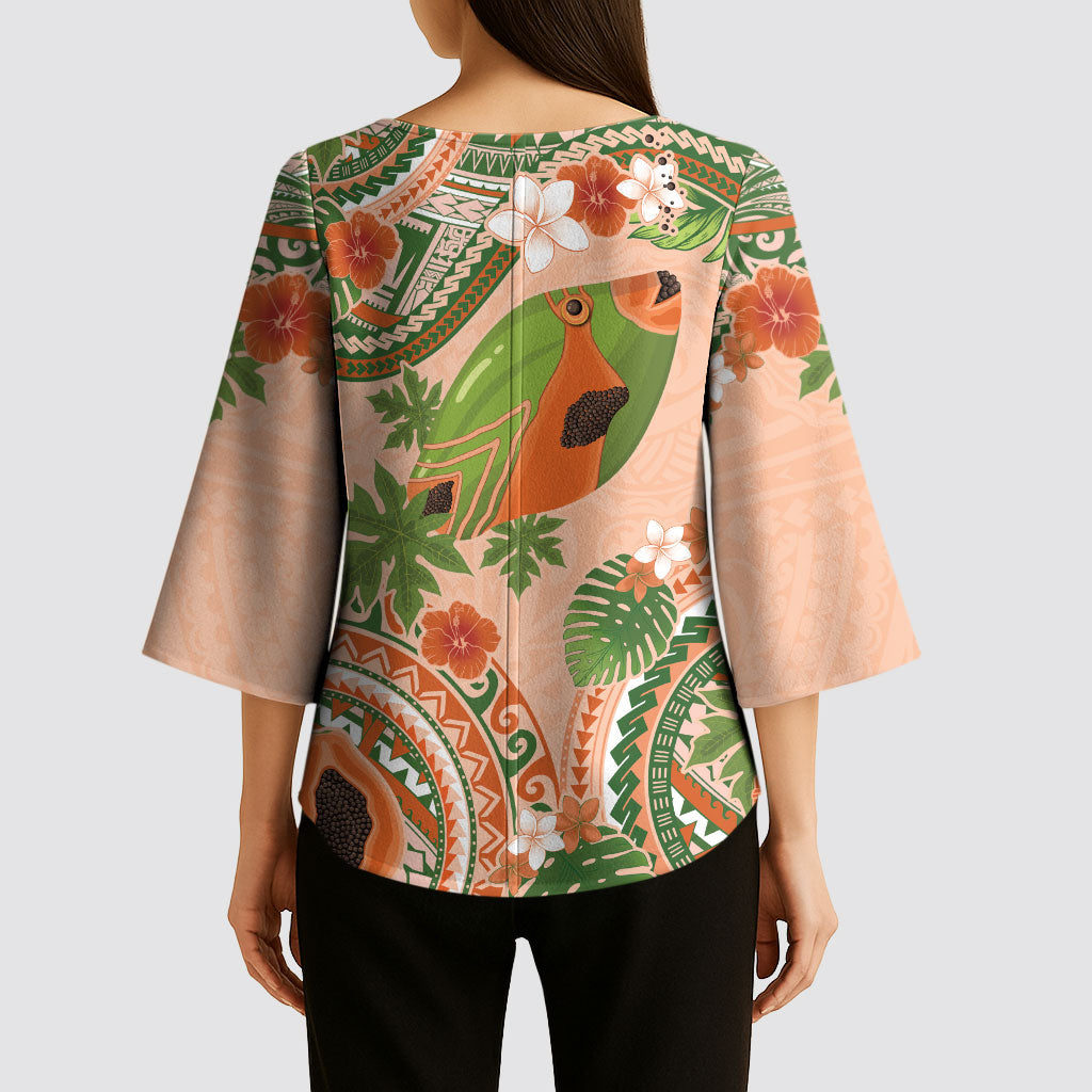 Hawaii Papaya Kimono Sleeve Blouse Cute Cosplay Humuhumu Fish Plumeria Waves