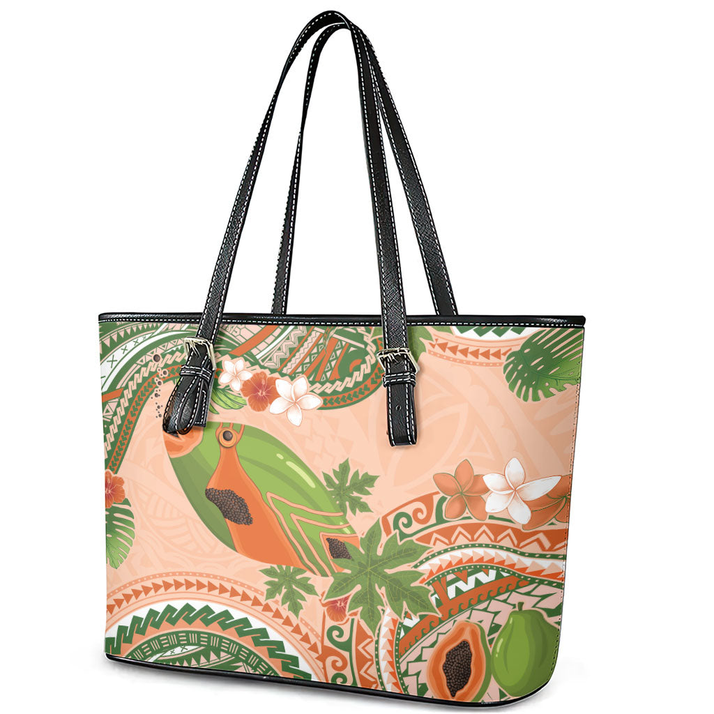 Hawaii Papaya Leather Tote Bag Cute Cosplay Humuhumu Fish Plumeria Waves