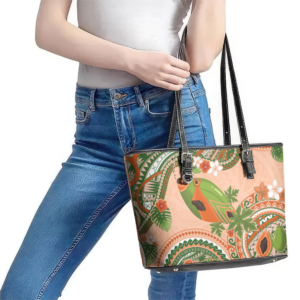 Hawaii Papaya Leather Tote Bag Cute Cosplay Humuhumu Fish Plumeria Waves