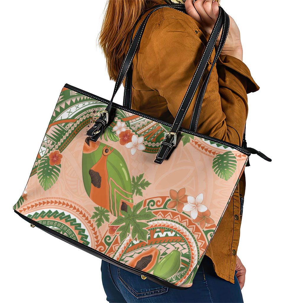 Hawaii Papaya Leather Tote Bag Cute Cosplay Humuhumu Fish Plumeria Waves