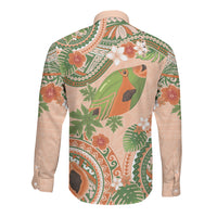 Hawaii Papaya Long Sleeve Button Shirt Cute Cosplay Humuhumu Fish Plumeria Waves