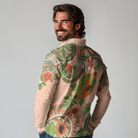 Hawaii Papaya Long Sleeve Polo Shirt Cute Cosplay Humuhumu Fish Plumeria Waves