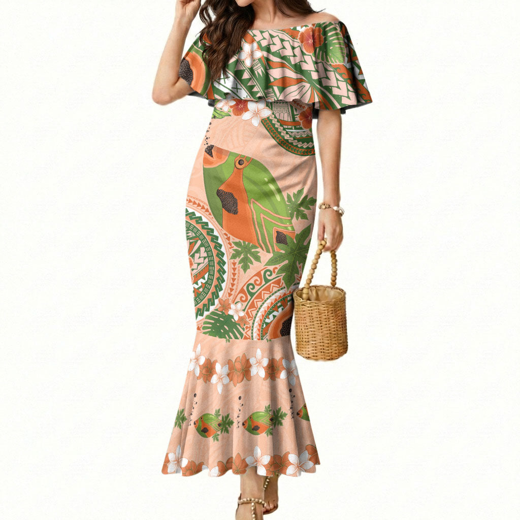 Hawaii Papaya Mermaid Dress Cute Cosplay Humuhumu Fish Plumeria Waves