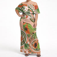 Hawaii Papaya Off Shoulder Maxi Dress Cute Cosplay Humuhumu Fish Plumeria Waves
