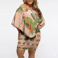 Hawaii Papaya Off Shoulder Short Dress Cute Cosplay Humuhumu Fish Plumeria Waves
