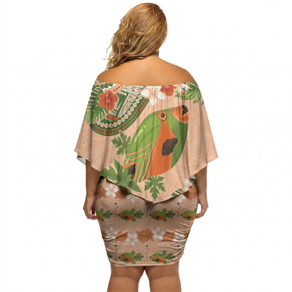 Hawaii Papaya Off Shoulder Short Dress Cute Cosplay Humuhumu Fish Plumeria Waves