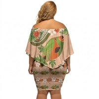 Hawaii Papaya Off Shoulder Short Dress Cute Cosplay Humuhumu Fish Plumeria Waves