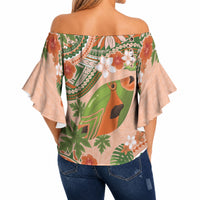 Hawaii Papaya Off Shoulder Wrap Waist Top Cute Cosplay Humuhumu Fish Plumeria Waves