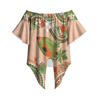 Hawaii Papaya Off Shoulder Wrap Waist Top Cute Cosplay Humuhumu Fish Plumeria Waves