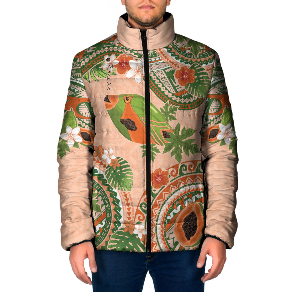 Hawaii Papaya Padded Jacket Cute Cosplay Humuhumu Fish Plumeria Waves DT05 Men Orange - Polynesian Pride