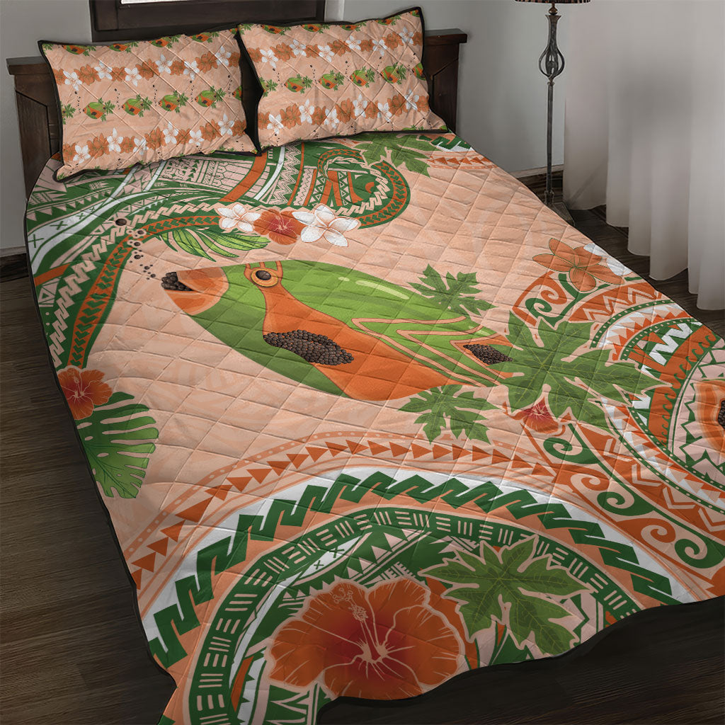 Hawaii Papaya Quilt Bed Set Cute Cosplay Humuhumu Fish Plumeria Waves