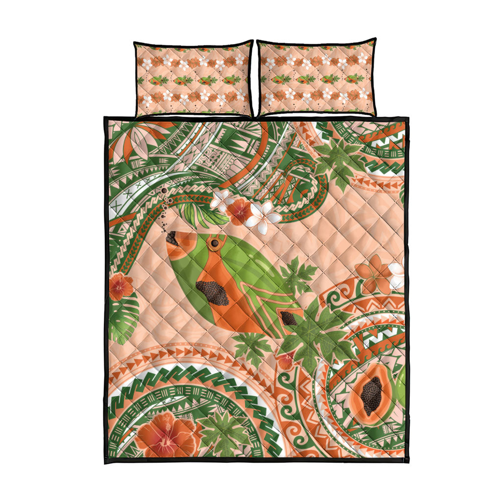 Hawaii Papaya Quilt Bed Set Cute Cosplay Humuhumu Fish Plumeria Waves