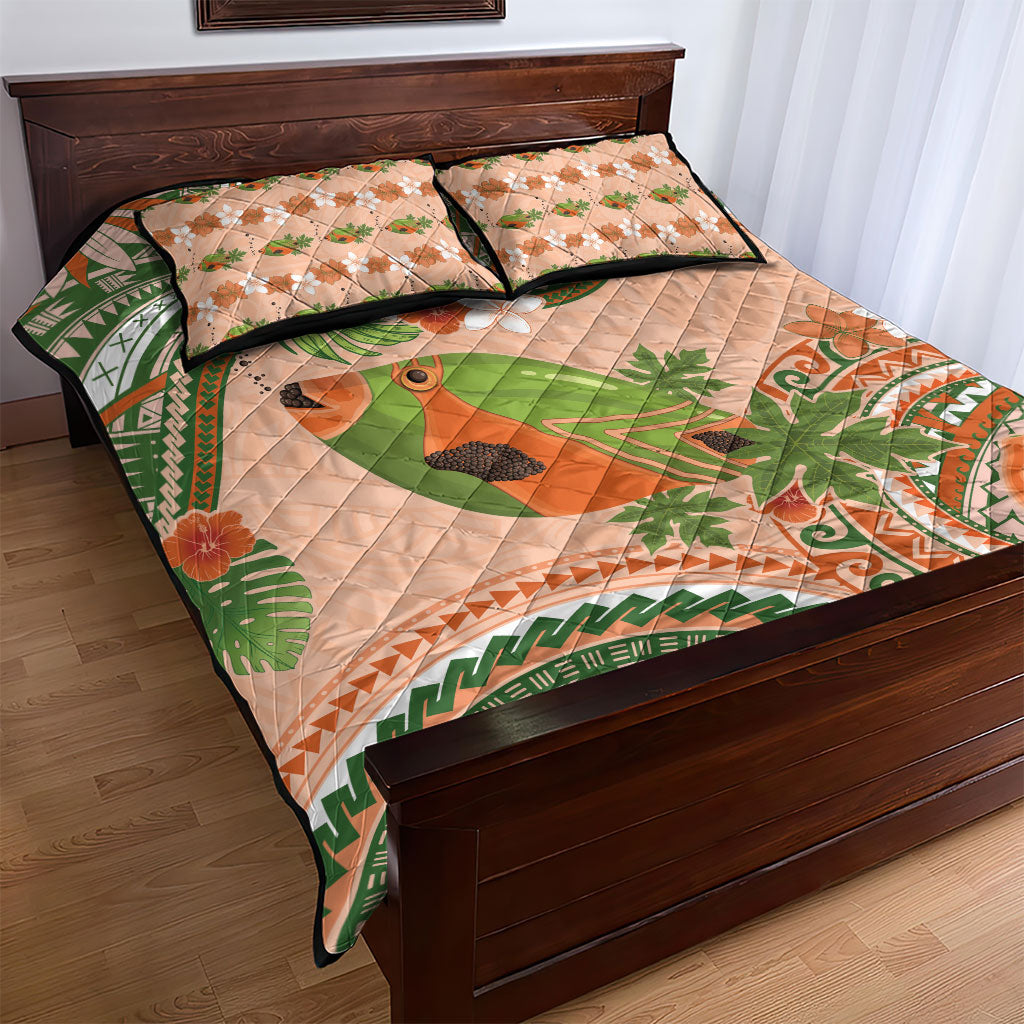 Hawaii Papaya Quilt Bed Set Cute Cosplay Humuhumu Fish Plumeria Waves