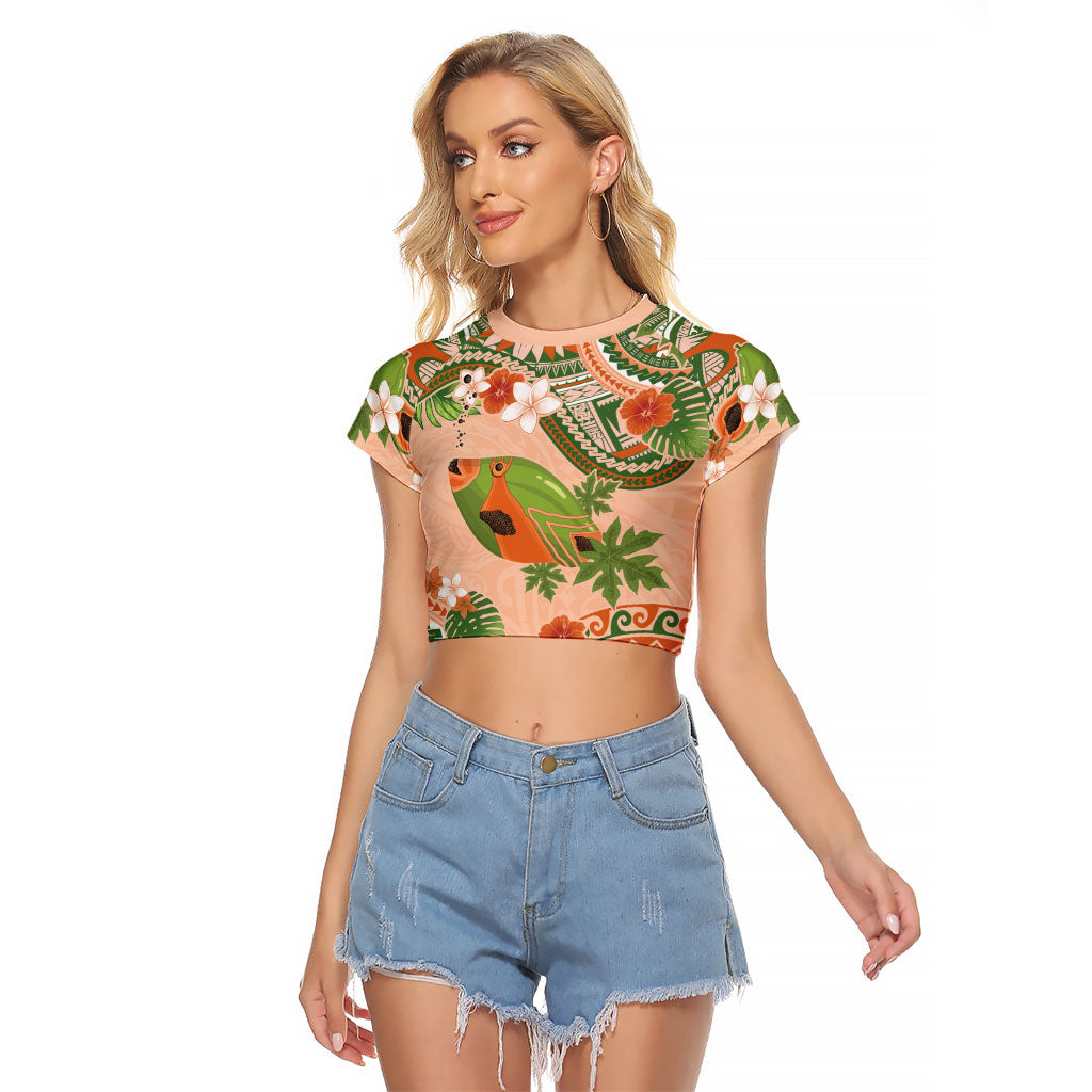 Hawaii Papaya Raglan Cropped T Shirt Cute Cosplay Humuhumu Fish Plumeria Waves