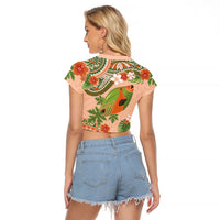 Hawaii Papaya Raglan Cropped T Shirt Cute Cosplay Humuhumu Fish Plumeria Waves