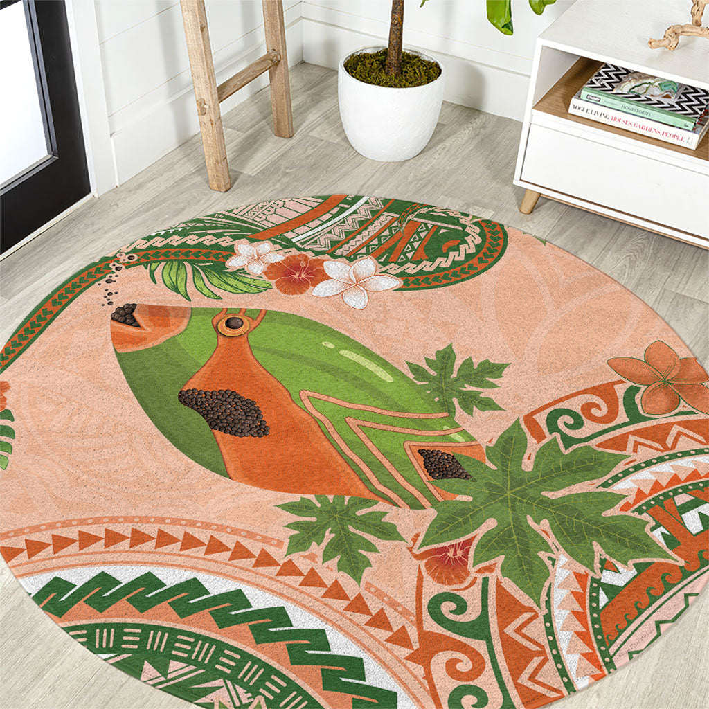 Hawaii Papaya Round Carpet Cute Cosplay Humuhumu Fish Plumeria Waves