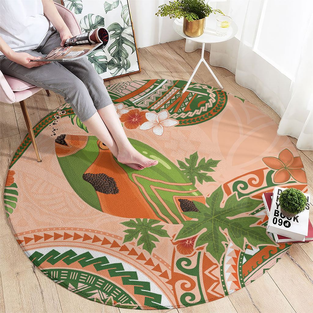 Hawaii Papaya Round Carpet Cute Cosplay Humuhumu Fish Plumeria Waves