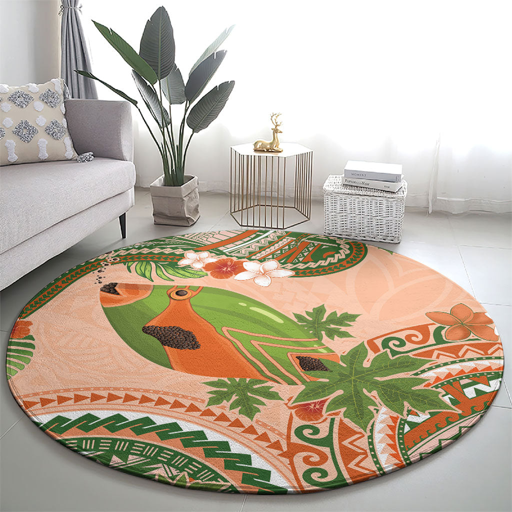 Hawaii Papaya Round Carpet Cute Cosplay Humuhumu Fish Plumeria Waves