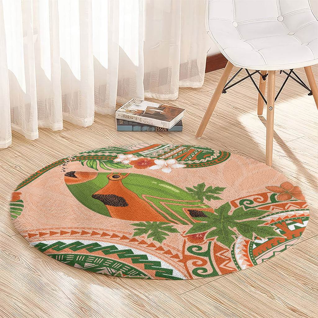 Hawaii Papaya Round Carpet Cute Cosplay Humuhumu Fish Plumeria Waves