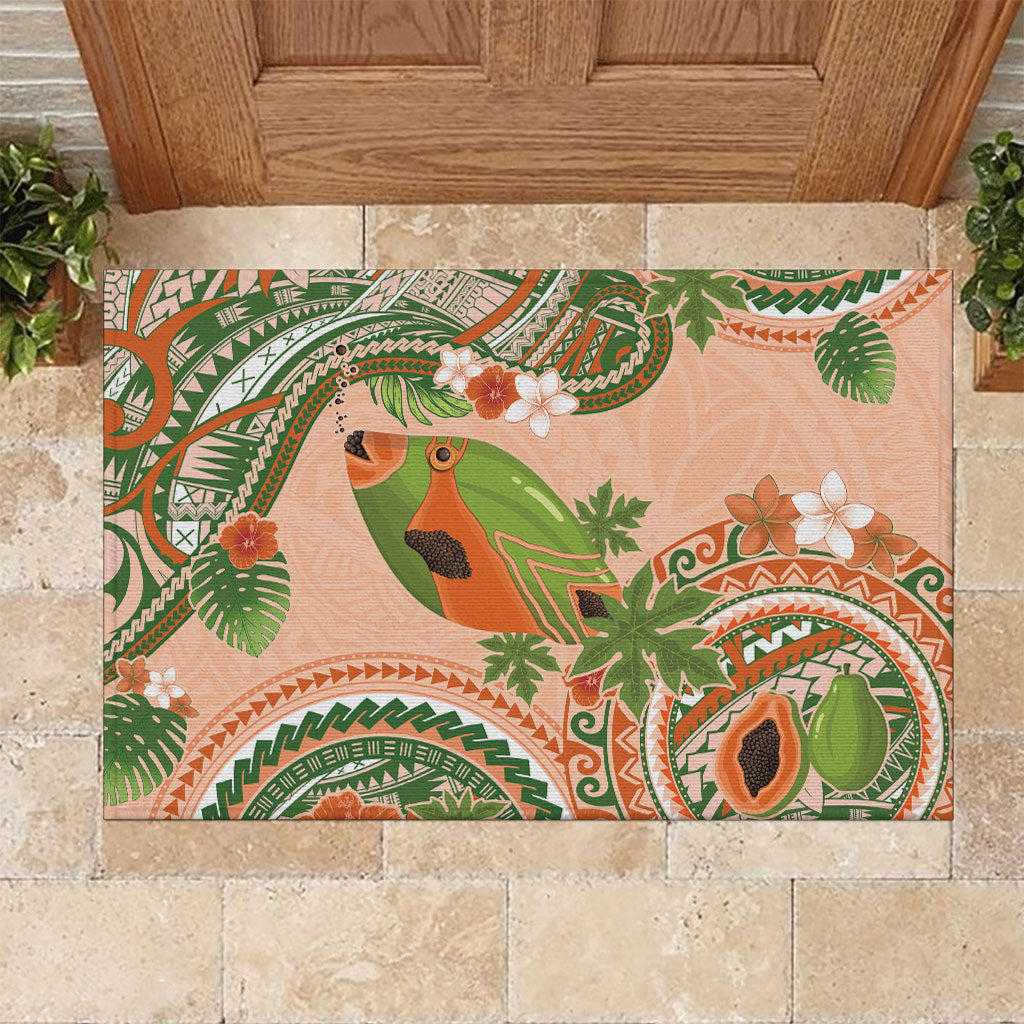 Hawaii Papaya Rubber Doormat Cute Cosplay Humuhumu Fish Plumeria Waves