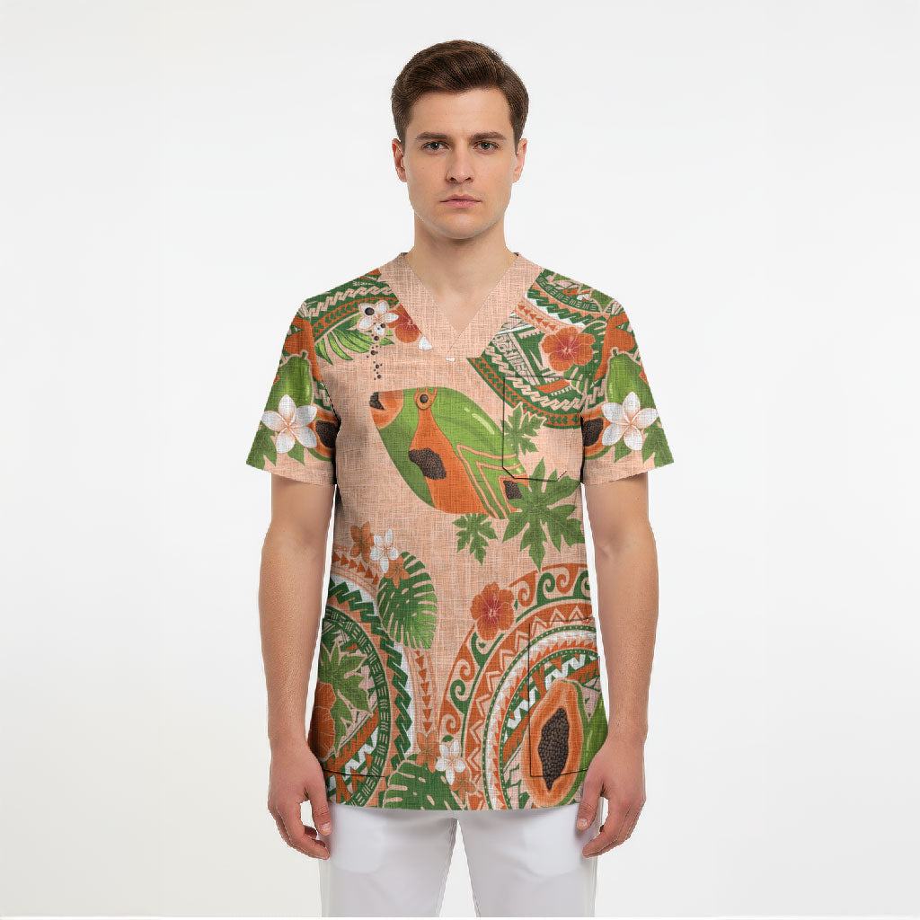 Hawaii Papaya Scrub Top Cute Cosplay Humuhumu Fish Plumeria Waves