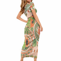Hawaii Papaya Short Sleeve Bodycon Dress Cute Cosplay Humuhumu Fish Plumeria Waves