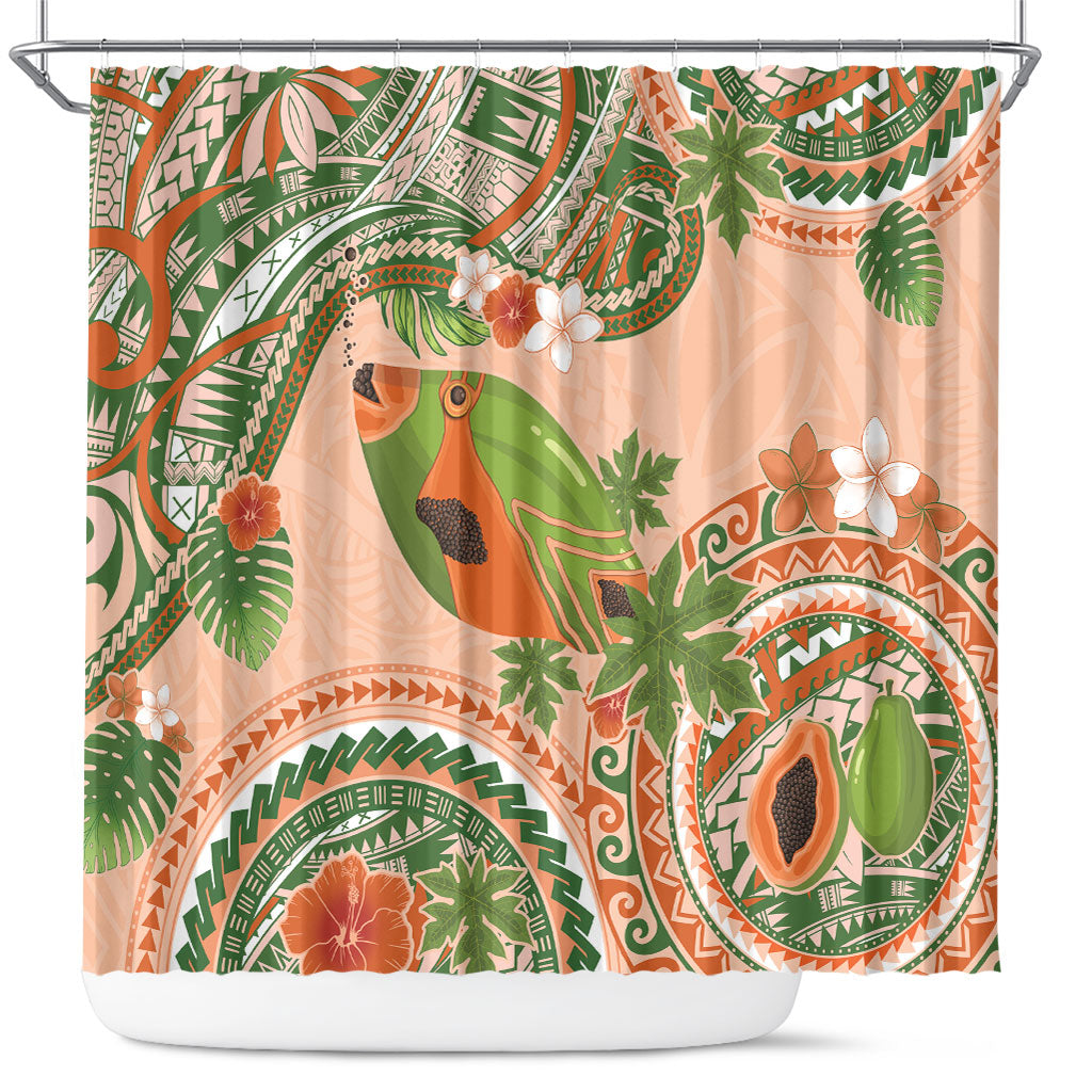 Hawaii Papaya Shower Curtain Cute Cosplay Humuhumu Fish Plumeria Waves
