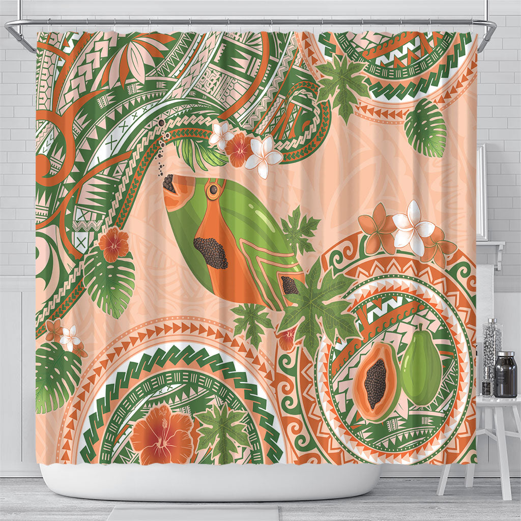 Hawaii Papaya Shower Curtain Cute Cosplay Humuhumu Fish Plumeria Waves