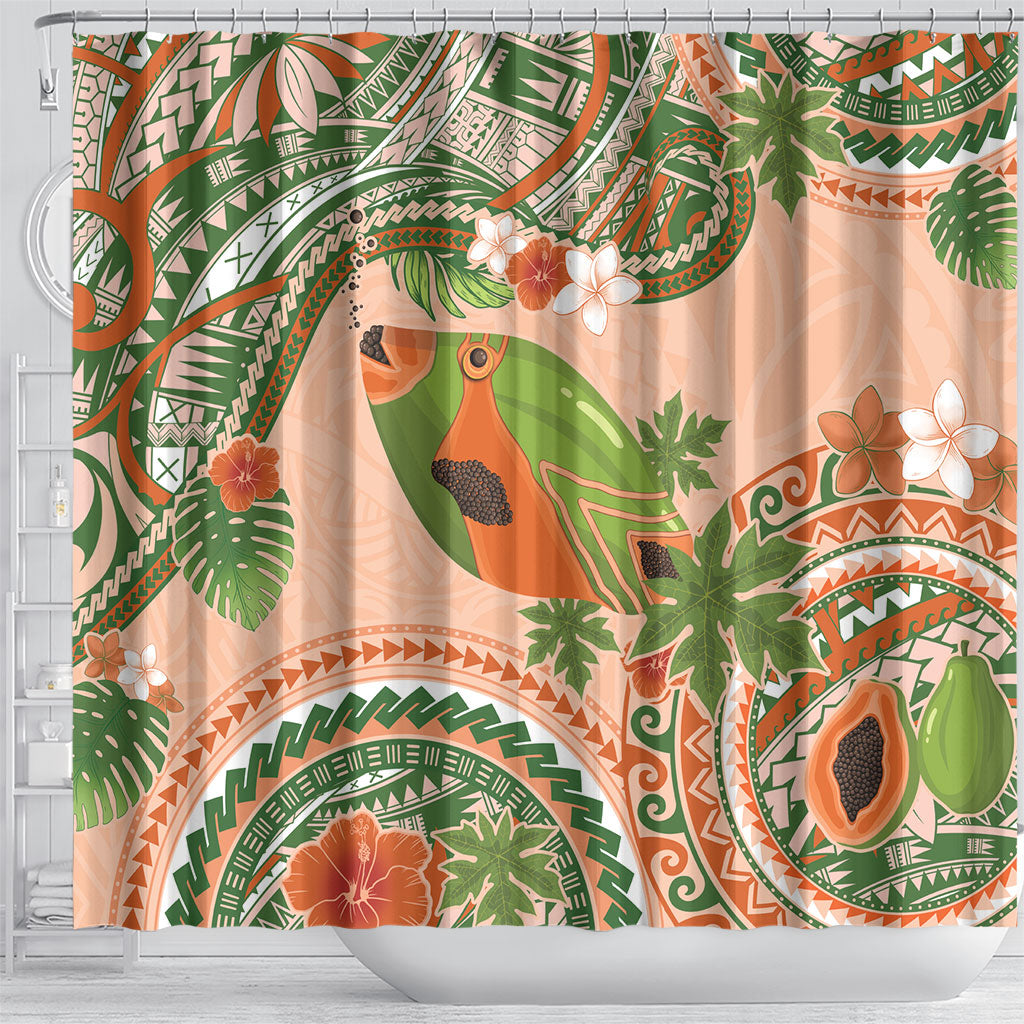 Hawaii Papaya Shower Curtain Cute Cosplay Humuhumu Fish Plumeria Waves