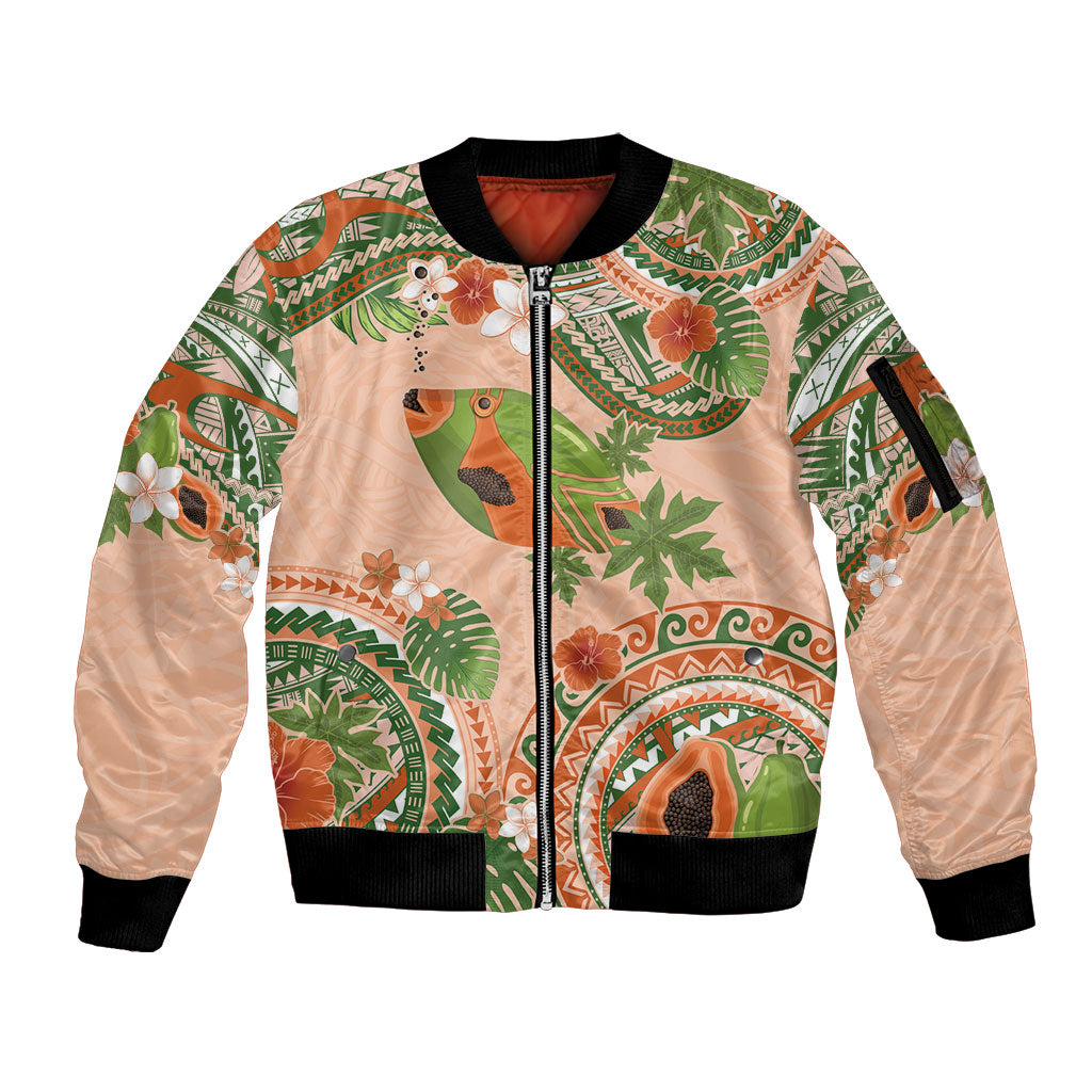 Hawaii Papaya Sleeve Zip Bomber Jacket Cute Cosplay Humuhumu Fish Plumeria Waves