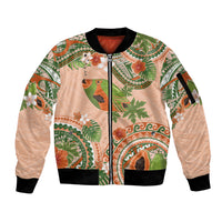 Hawaii Papaya Sleeve Zip Bomber Jacket Cute Cosplay Humuhumu Fish Plumeria Waves