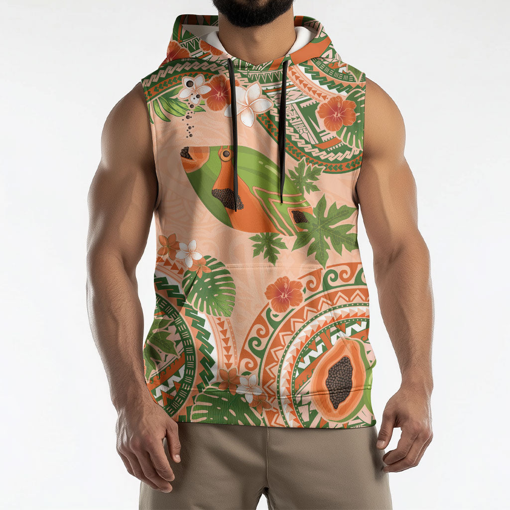 Hawaii Papaya Sleeveless Hoodie Cute Cosplay Humuhumu Fish Plumeria Waves