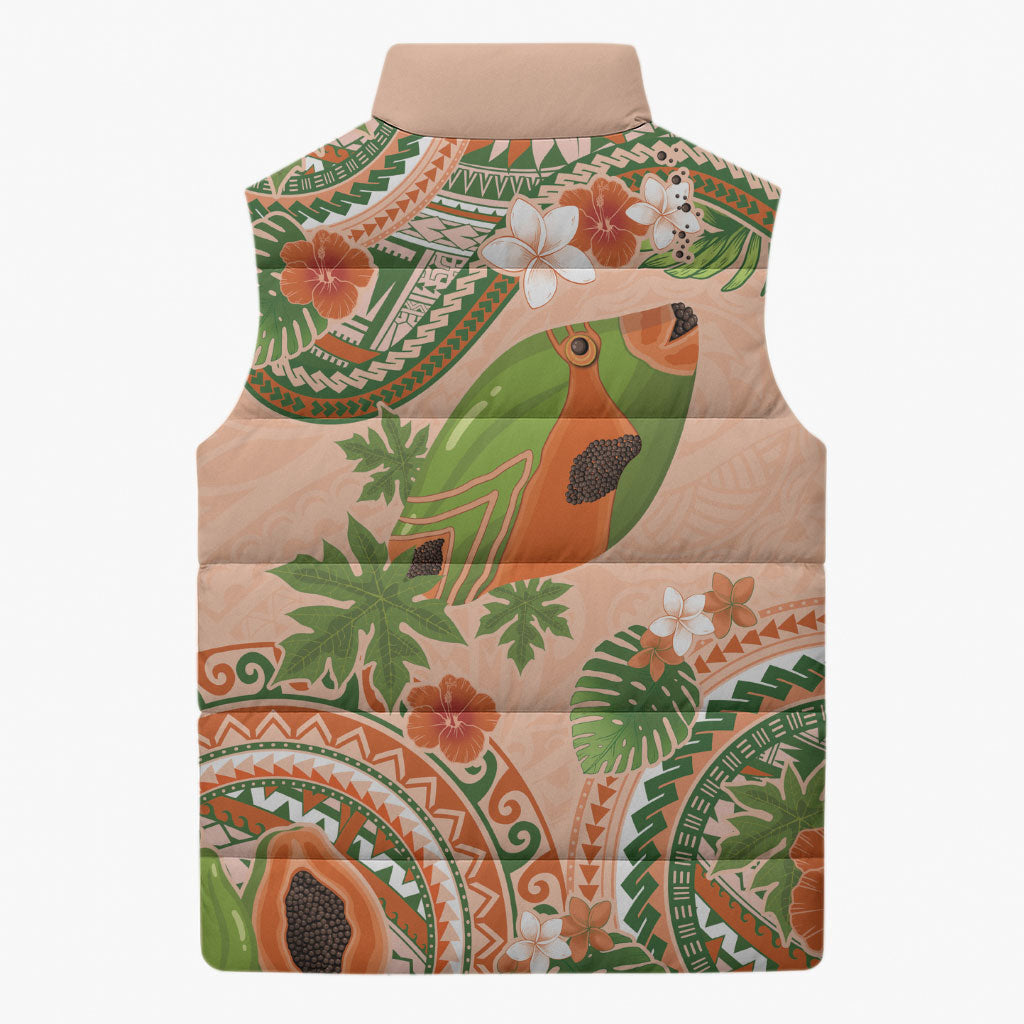 Hawaii Papaya Sleeveless Puffer Jacket Cute Cosplay Humuhumu Fish Plumeria Waves