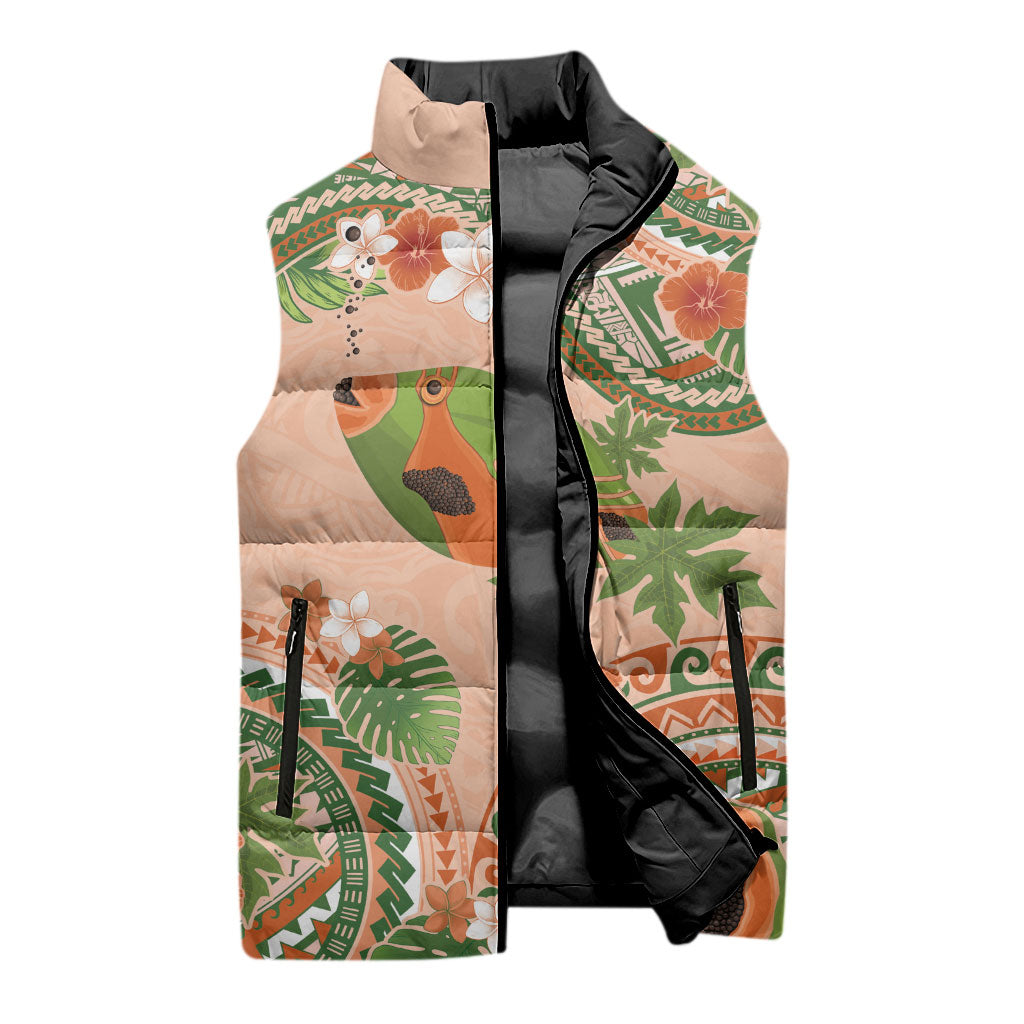 Hawaii Papaya Sleeveless Puffer Jacket Cute Cosplay Humuhumu Fish Plumeria Waves