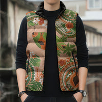 Hawaii Papaya Sleeveless Puffer Jacket Cute Cosplay Humuhumu Fish Plumeria Waves