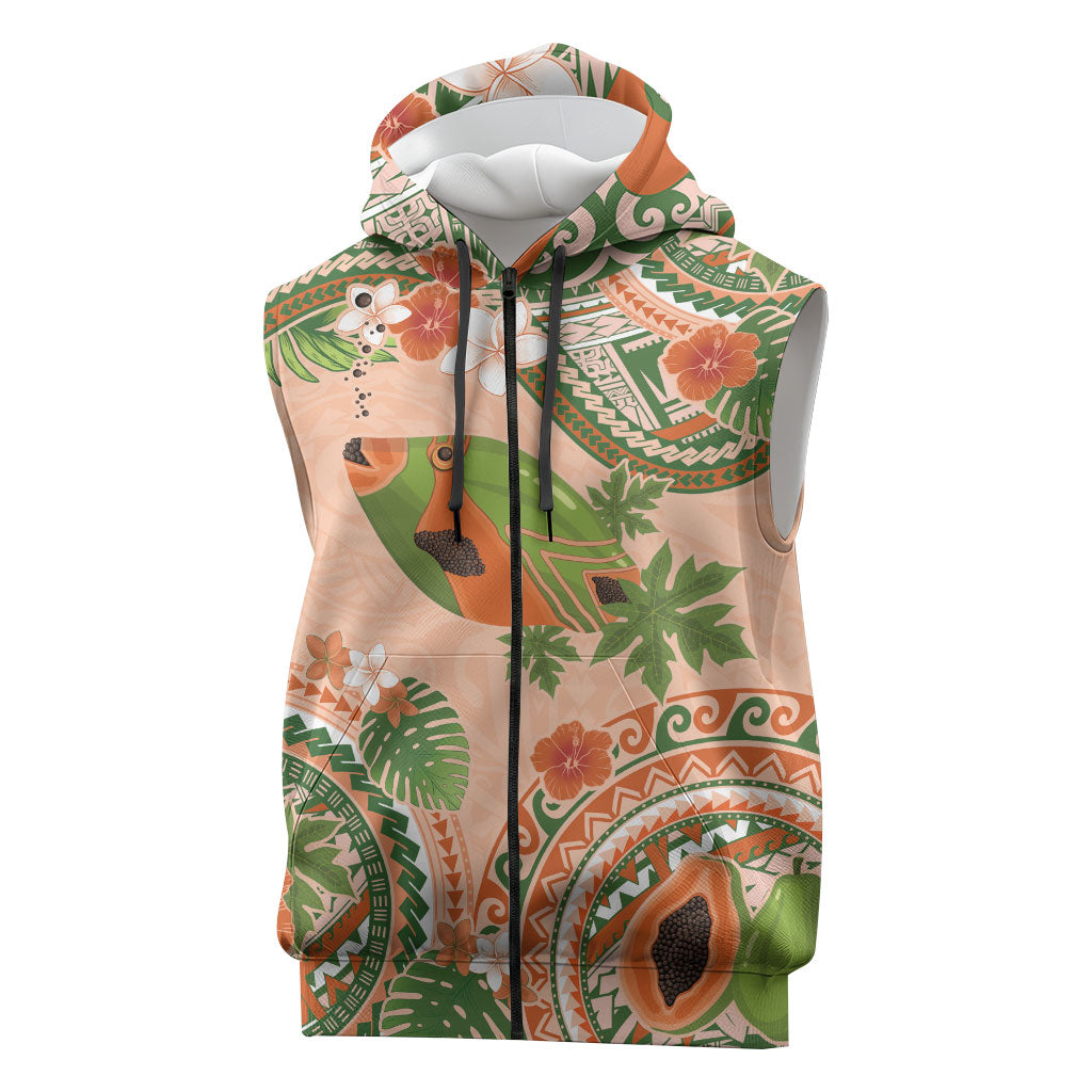 Hawaii Papaya Sleeveless Zip Hoodie Cute Cosplay Humuhumu Fish Plumeria Waves