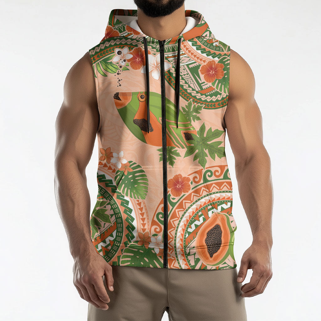 Hawaii Papaya Sleeveless Zip Hoodie Cute Cosplay Humuhumu Fish Plumeria Waves