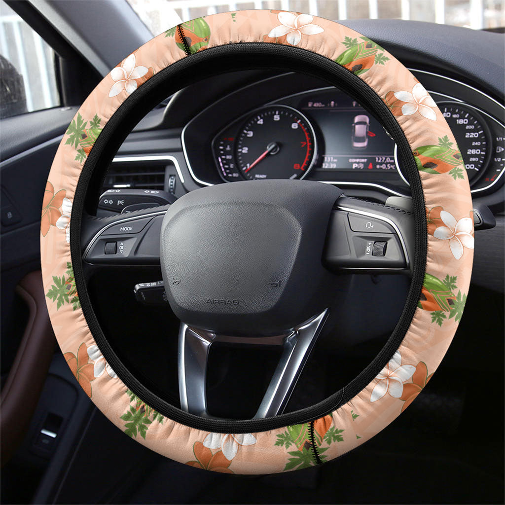 Hawaii Papaya Steering Wheel Cover Cute Cosplay Humuhumu Fish Plumeria Waves