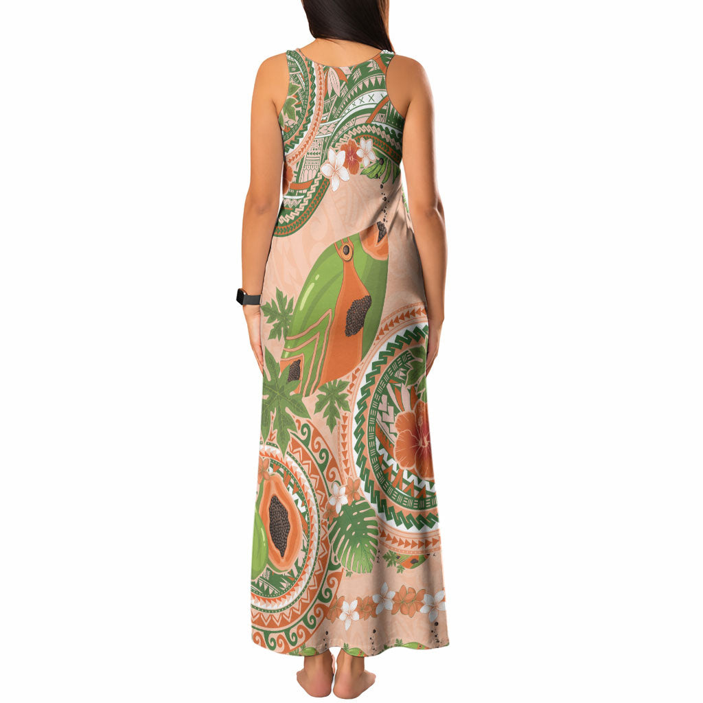 Hawaii Papaya Tank Maxi Dress Cute Cosplay Humuhumu Fish Plumeria Waves