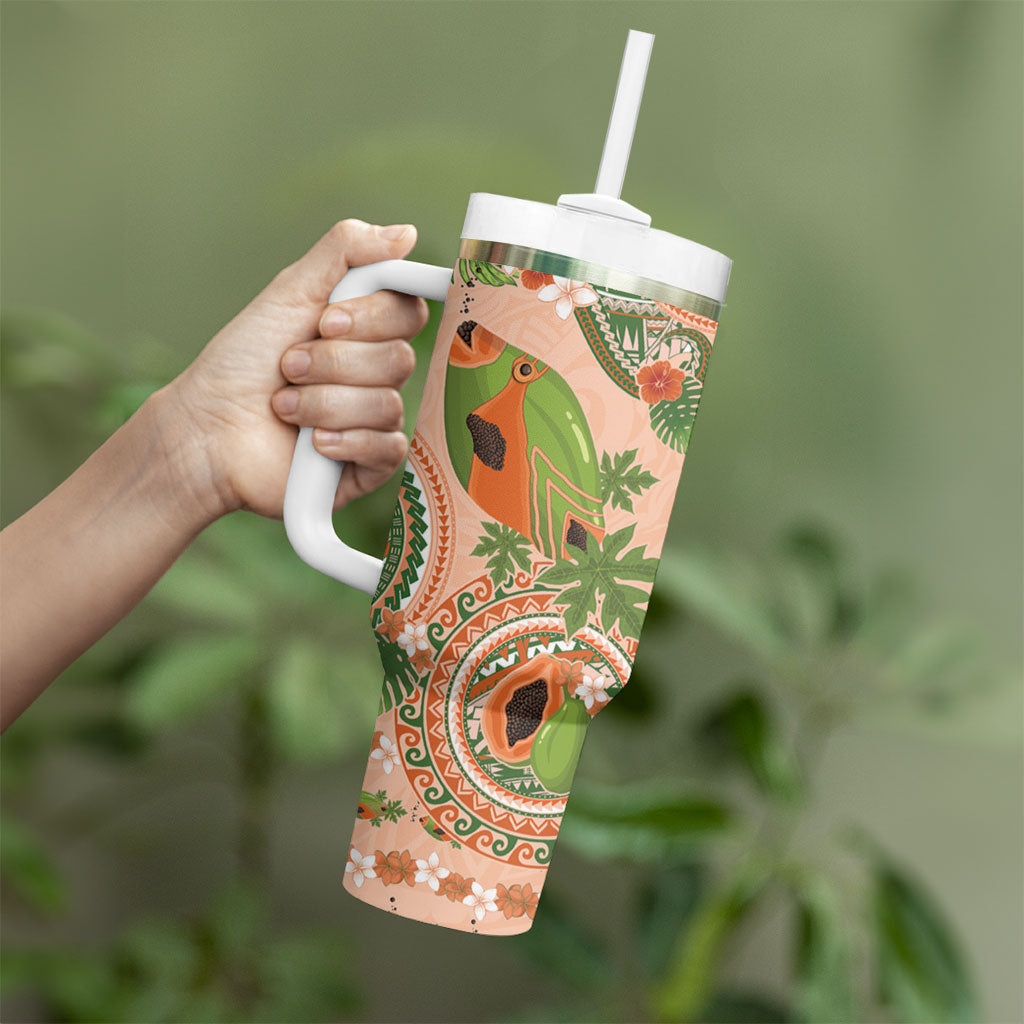 Hawaii Papaya Tumbler With Handle Cute Cosplay Humuhumu Fish Plumeria Waves