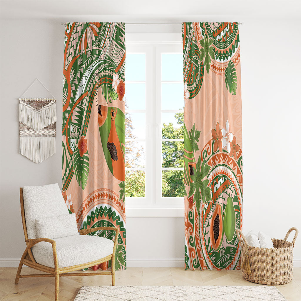 Hawaii Papaya Window Curtain Cute Cosplay Humuhumu Fish Plumeria Waves