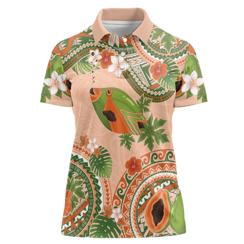 Hawaii Papaya Women Polo Shirt Cute Cosplay Humuhumu Fish Plumeria Waves