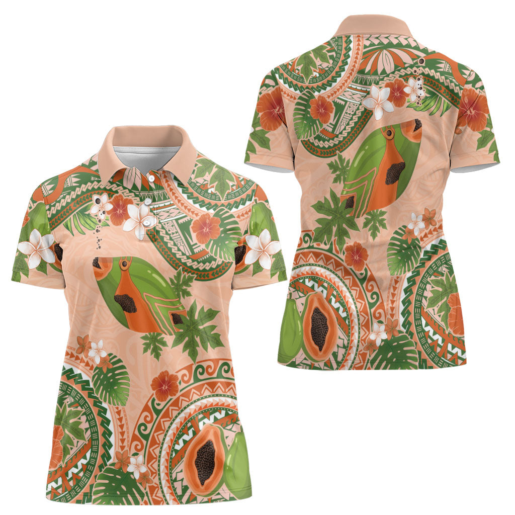 Hawaii Papaya Women Polo Shirt Cute Cosplay Humuhumu Fish Plumeria Waves