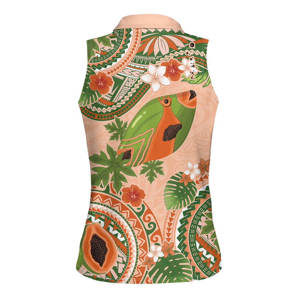 Hawaii Papaya Women Sleeveless Polo Shirt Cute Cosplay Humuhumu Fish Plumeria Waves